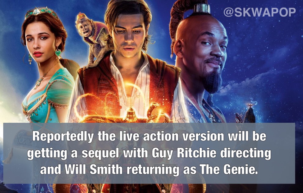Reportedly the live action version will be getting a sequel with Guy Ritchie directing and Will Smith returning as The Genie.
