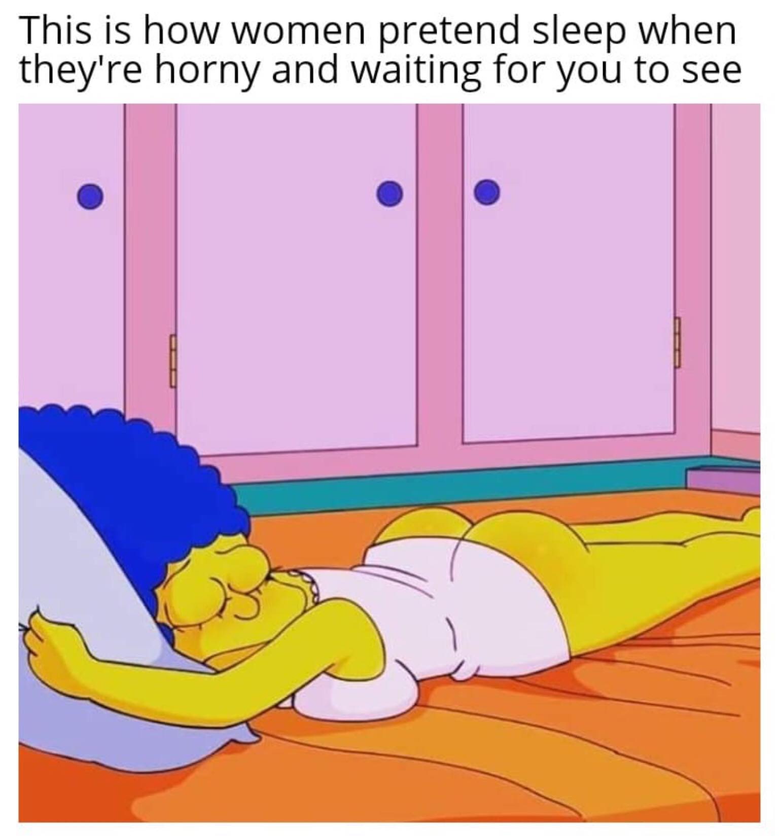 cartoon - This is how women pretend sleep when they're horny and waiting for you to see