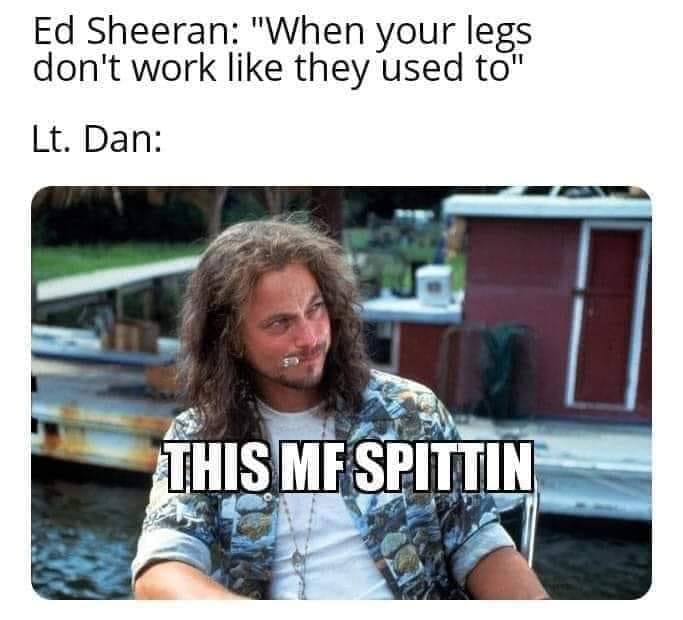 gary sinise 13 reasons - Ed Sheeran "When your legs don't work they used to" Lt. Dan This Me Spittin