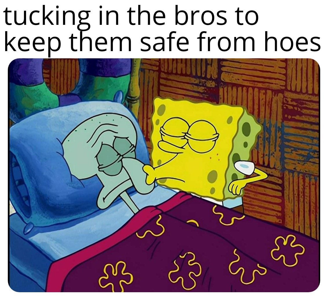 he's sleeping meme - tucking in the bros to keep them safe from hoes w