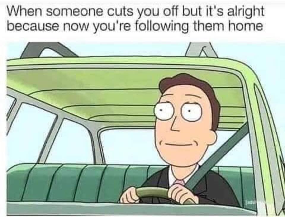 funny rick and morty memes - When someone cuts you off but it's alright because now you're ing them home
