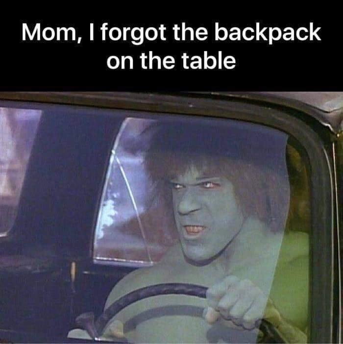 driving to work memes - Mom, I forgot the backpack on the table