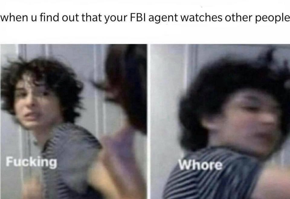 Internet meme - when u find out that your Fbi agent watches other people Fucking Whore