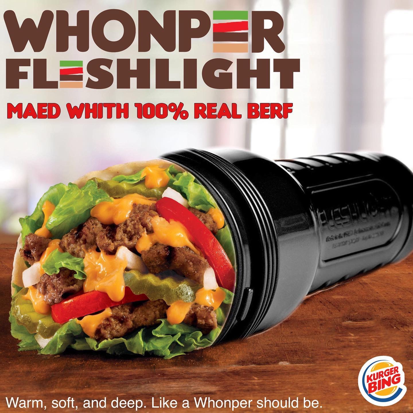 burger king whopper burrito - Whonper Fleshlight Maed Whith 100% Real Berf Warm, soft, and deep. a Whonper should be.
