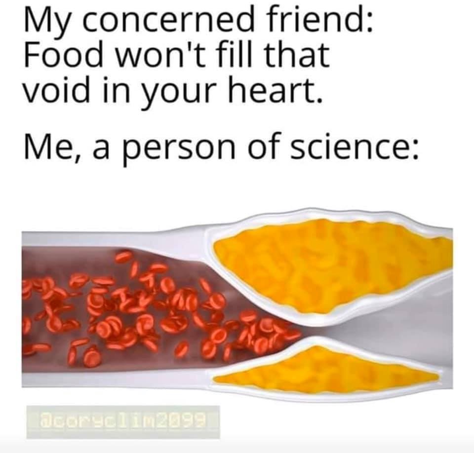 My concerned friend Food won't fill that void in your heart. Me, a person of science acoryclim2099