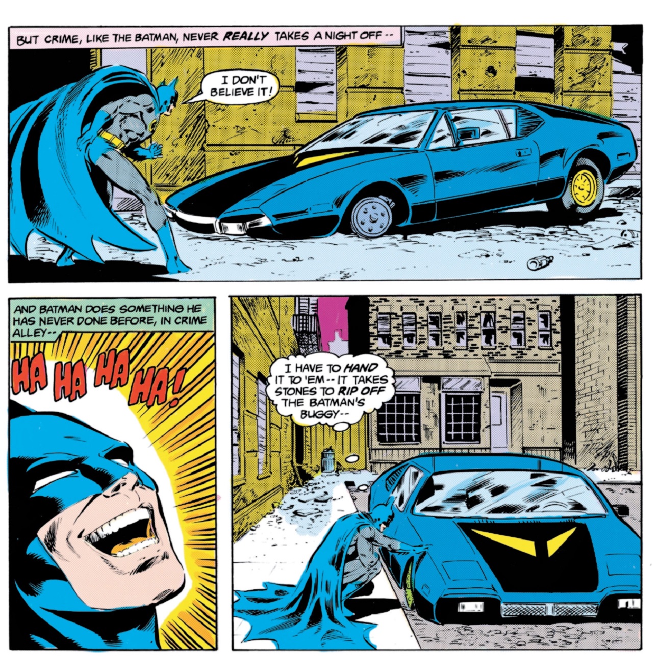 comic batmobile - But Crime, The Batman Never Really Takes A Night Off I Dont Believe It! And Batman Does Somethno He Has Never Done Before, In Crime Alley I Have To Mand It D'Emit Takes Stones To Rip Off The Batman'S Buggy