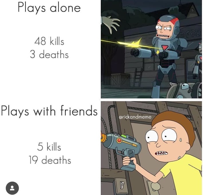 cartoon - Plays alone 48 kills 3 deaths Plays with friends 5 kills 19 deaths