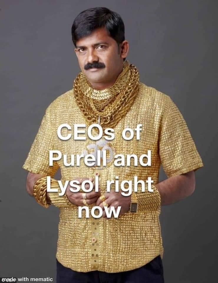 indian with gold shirt - CEOs of Purell and Lysol right now. made with mematic
