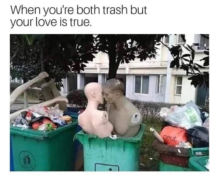 we found love in a hopeless place meme - When you're both trash but your love is true. neut