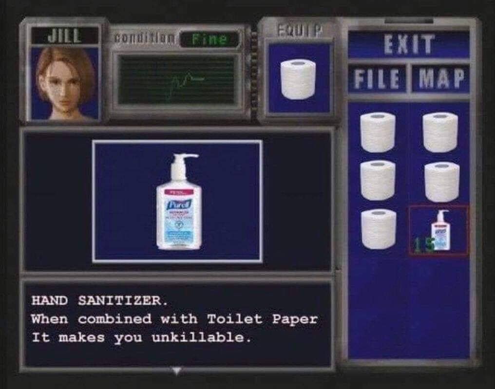 resident evil 3 m4a1 - conditions Exit File Map Hand Sanitizer. When combined with Toilet Paper It makes you unkillable.