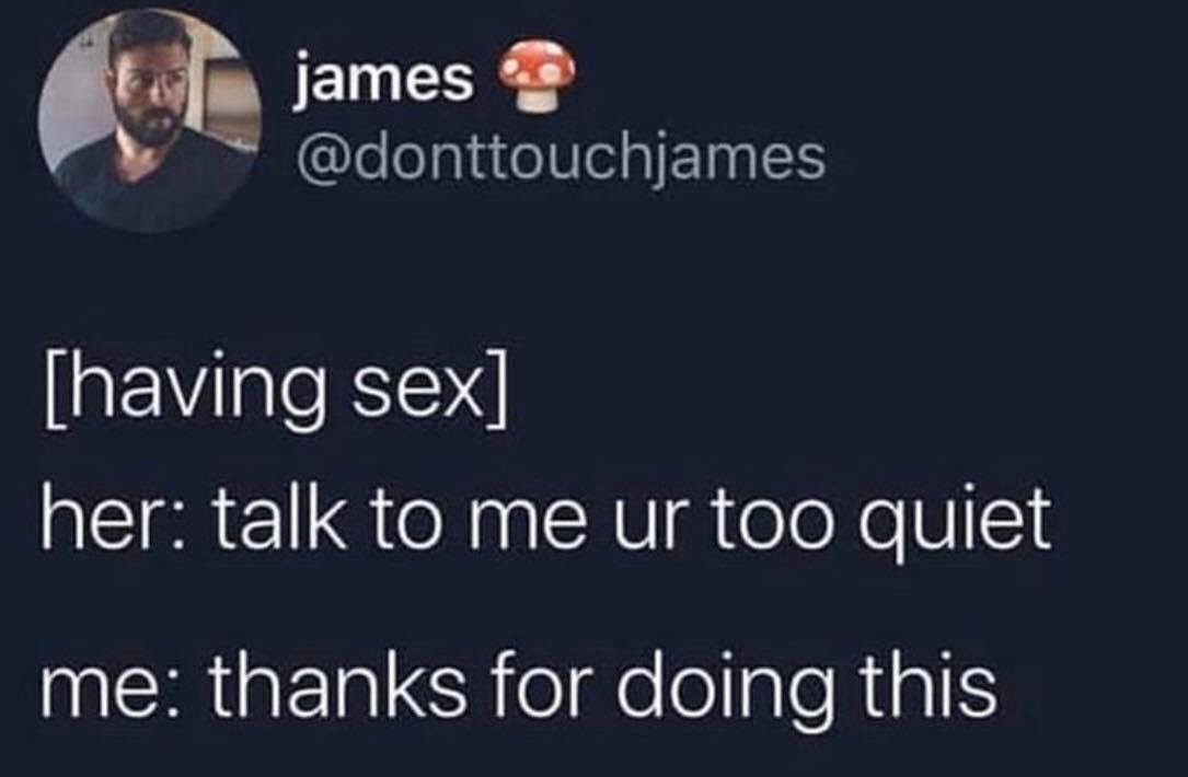 Text - james having sex her talk to me ur too quiet me thanks for doing this