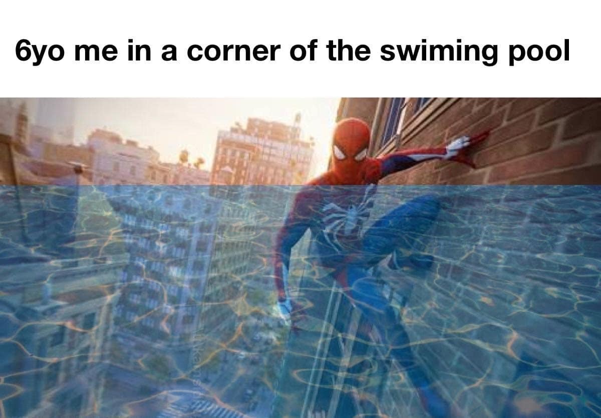 water - 6yo me in a corner of the swiming pool
