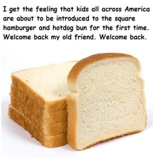 toast - I get the feeling that kids all across America are about to be introduced to the square hamburger and hotdog bun for the first time. Welcome back my old friend. Welcome back.