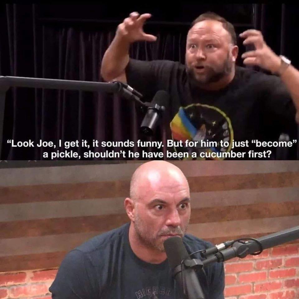 joe rogan pickle rick - "Look Joe, I get it, it sounds funny. But for him to just "become" a pickle, shouldn't he have been a cucumber first?