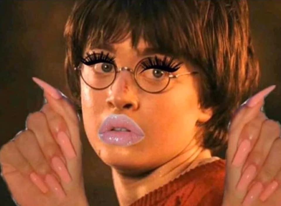 harry potter photoshopped with drag queen nails and makeup
