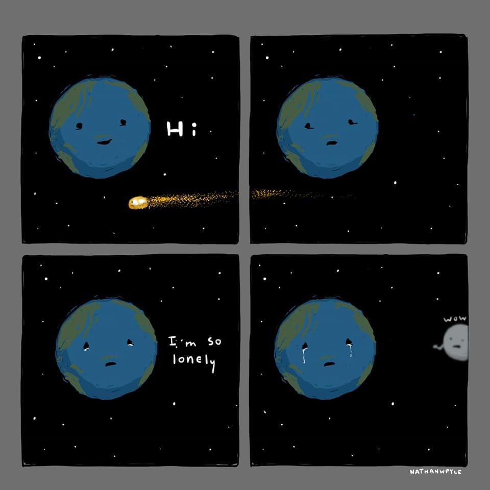 nathanwpyle strange planet on the moon - earth is lonely when shooting star flies past - moon is offended