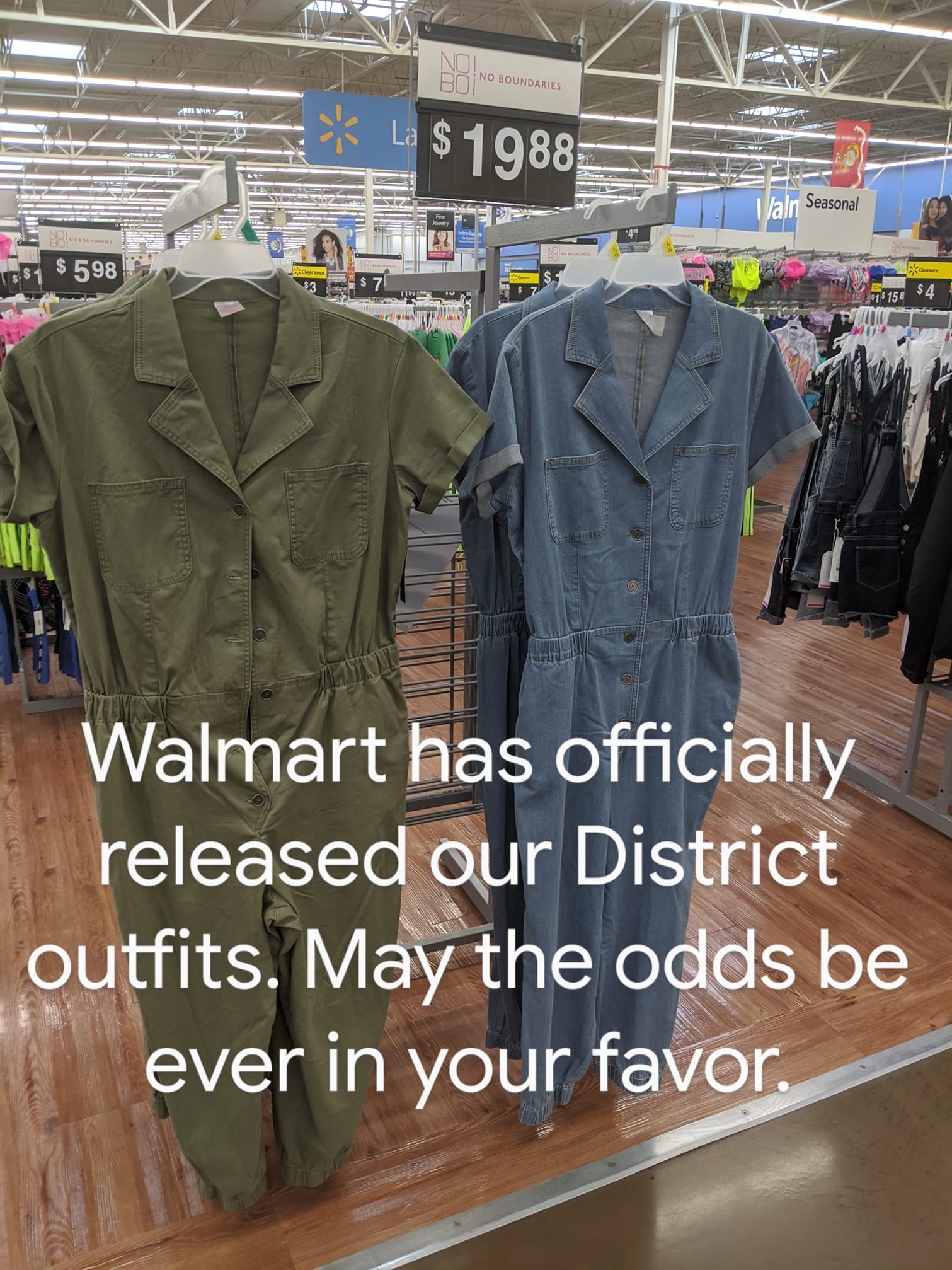 Walmart has officially released our District outfits. May the odds be ever in your favor. - photo of military style jumpsuits for sale at Walmart