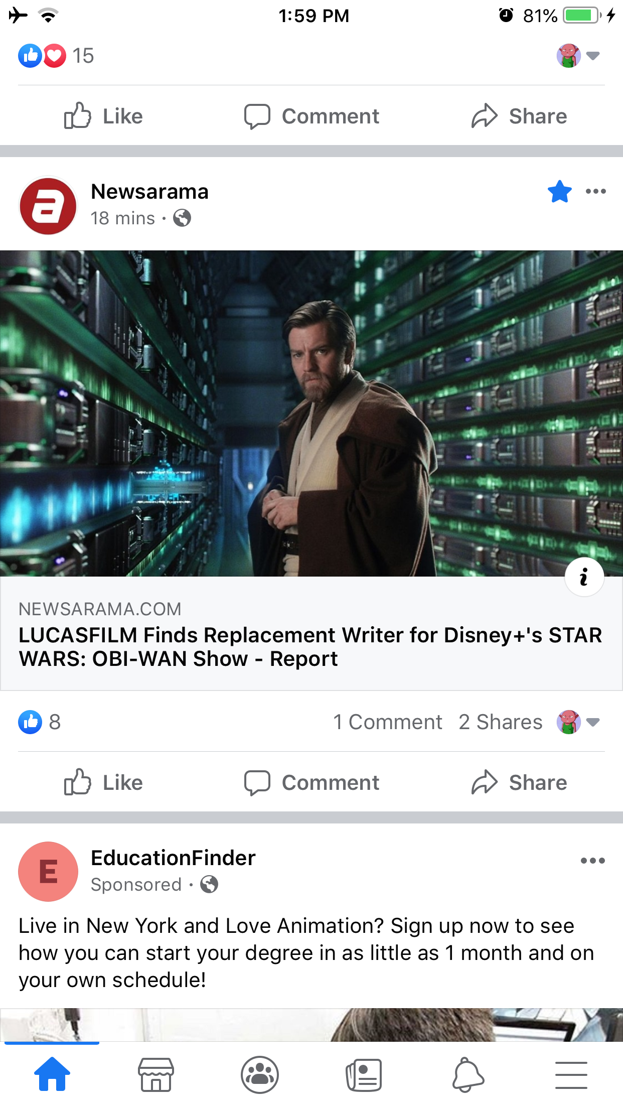 81% 00 15 Comment Newsarama 18 mins Newsarama.Com Lucasfilm Finds Replacement Writer for Disney's Star Wars ObiWan Show Report Ob 1 Comment 2 Comment Education Finder Sponsored. Live in New York and Love Animation? Sign up now to see how you can start you