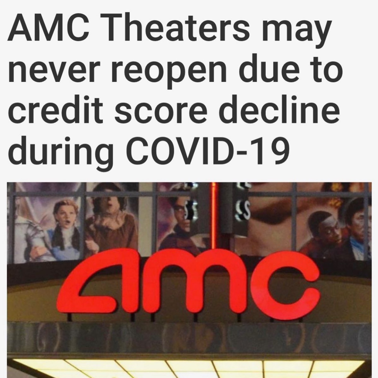 banner - Amc Theaters may never reopen due to credit score decline during Covid19 simc