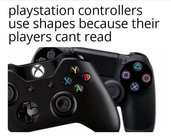 playstation controllers use shapes because their players cant read