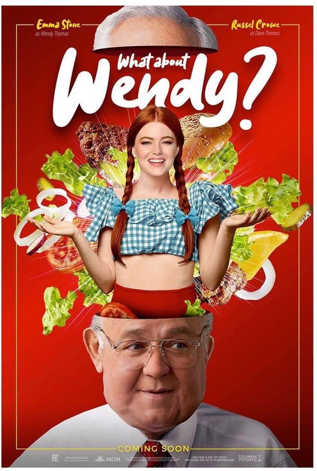 poster - Emma Stone as Wendy Thomas Russell Crowe as Dove Thomas What about Wendy? Coming Soon Mgm