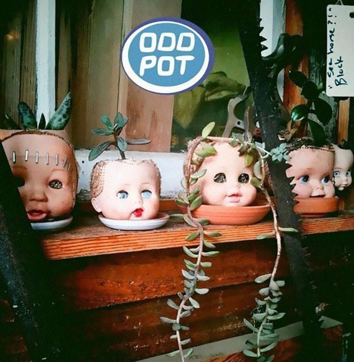 creepy doll planters - Pot Odd see horse?! Block