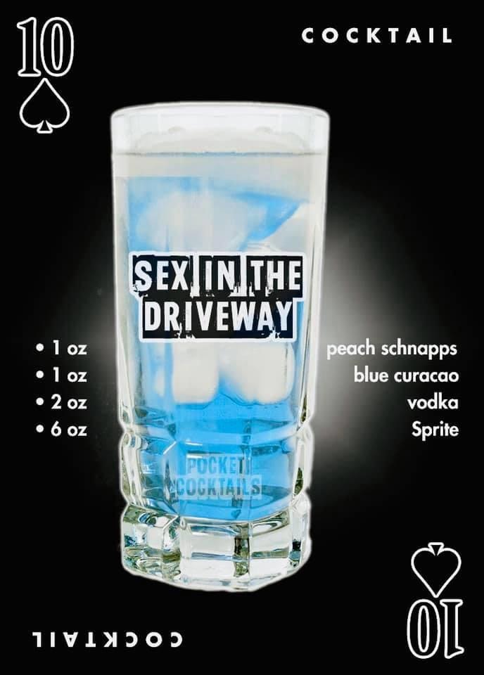 glass - Cocktail Sex In The Driveway 1 oz 1 oz 2 oz peach schnapps blue curacao vodka Sprite 6 Oz Pocket Ogrtailse Uvindo