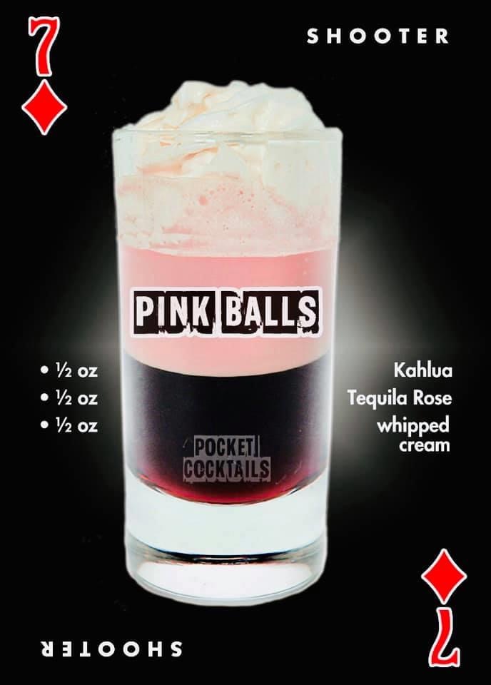 drink - Shooter Pink Balls 12 Oz 12 Oz 12 oz Kahlua Tequila Rose whipped cream Pocket Cocktails 110OHS