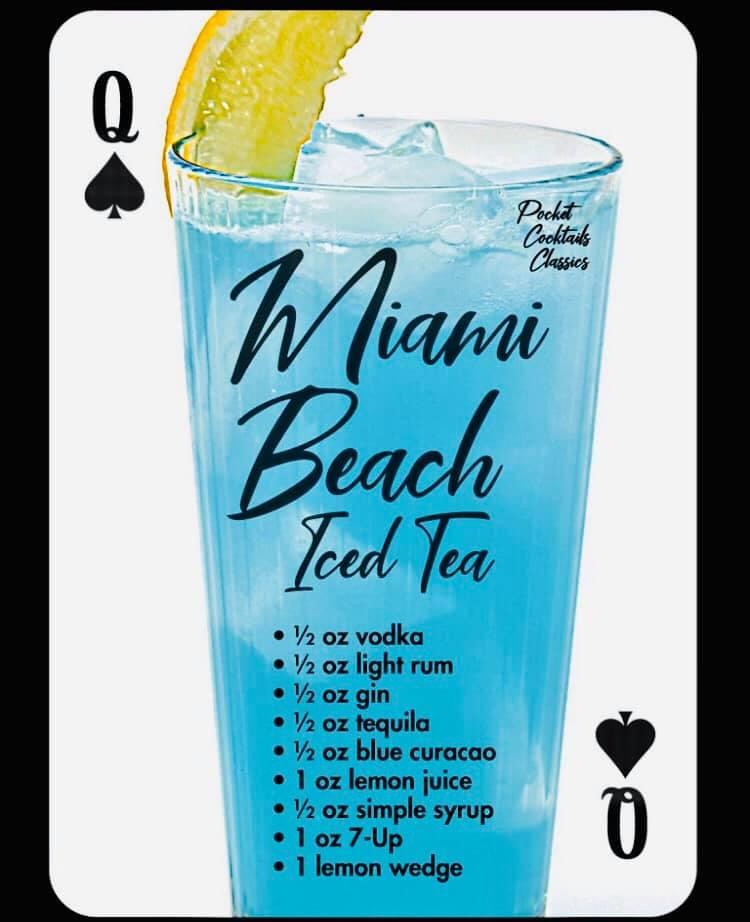 blue hawaii - Pocket Cocktails Classics Tiami Beach Tced Tea 12 oz vodka 12 oz light rum 12 oz gin 12 oz tequila 12 oz blue curacao 1 oz lemon juice 12 oz simple syrup 1 oz 7Up 1 lemon wedge