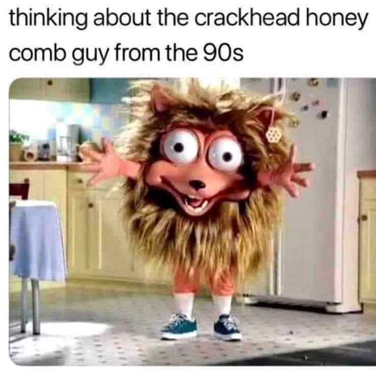 old honeycomb mascot - thinking about the crackhead honey comb guy from the 90s