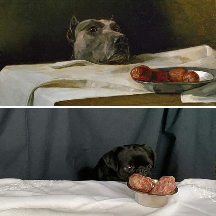 wilhelm trubner dog with a plate of sausages