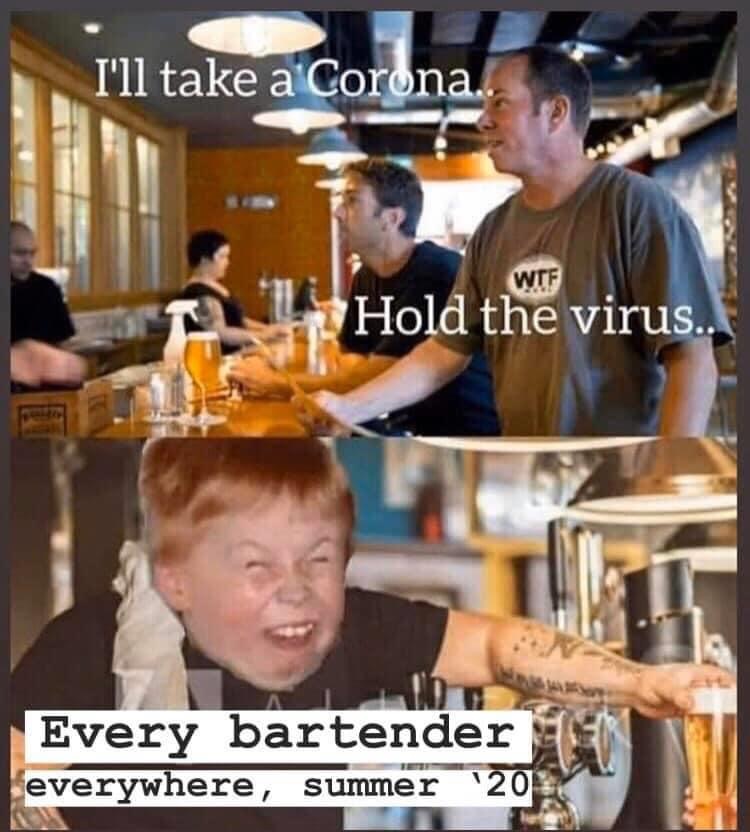 ll take a corona meme - I'll take a Corona. Wtf Hold the virus. Every bartender 17 everywhere, summer 20