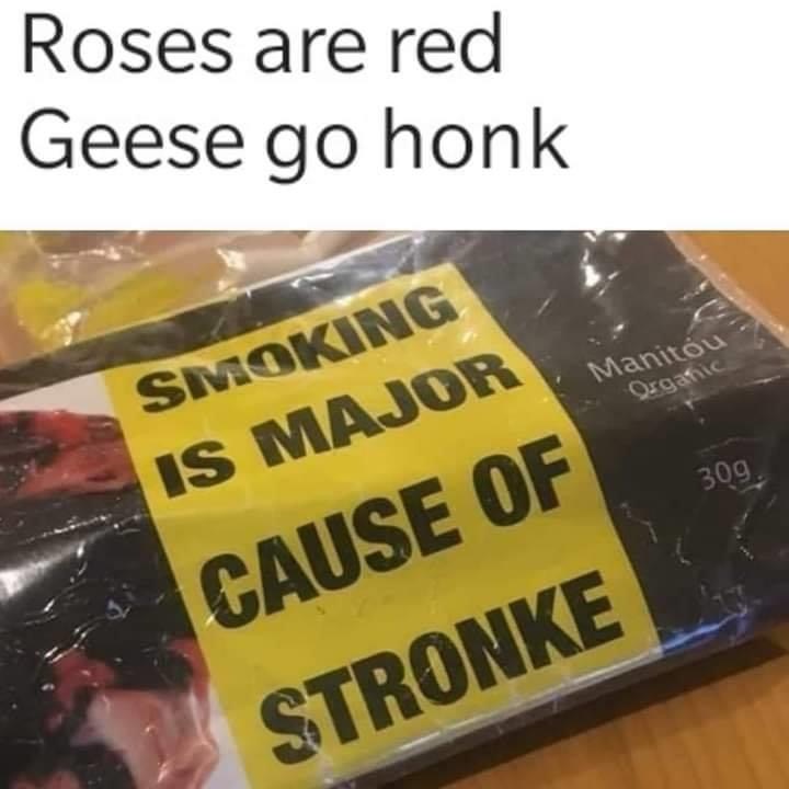Roses are red Geese go honk Manitou Organic Smoking Is Major 309 Cause Of Stronke
