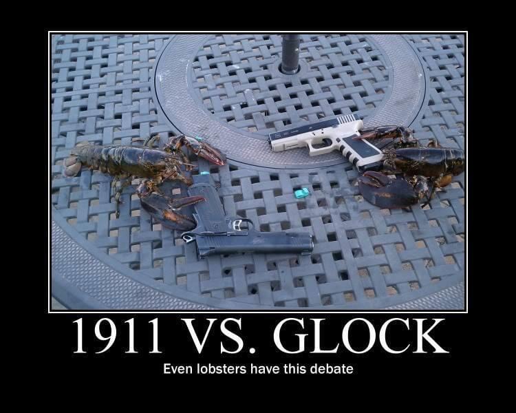 .45 acp meme - 1911 Vs. Glock Even lobsters have this debate