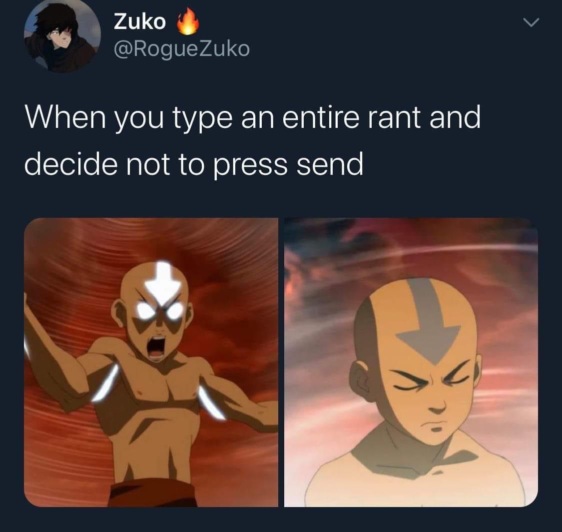 cartoon - Zuko When you type an entire rant and decide not to press send