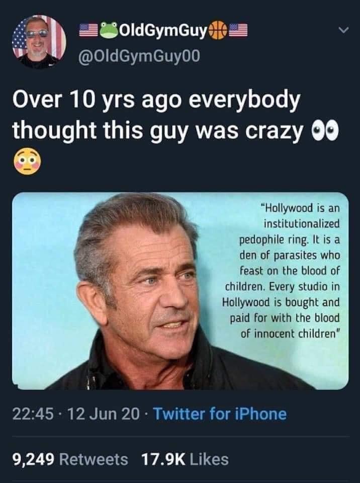winona ryder mel gibson - SoldGymGuy 10 3 Gym Guyoo Over 10 yrs ago everybody thought this guy was crazy 00 "Hollywood is an institutionalized pedophile ring. It is a den of parasites who feast on the blood of children. Every studio in Hollywood is bought