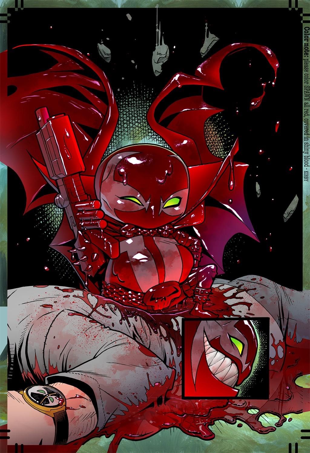cartoon - Color note please color Spawn all red, covered in shiny blood Kirby