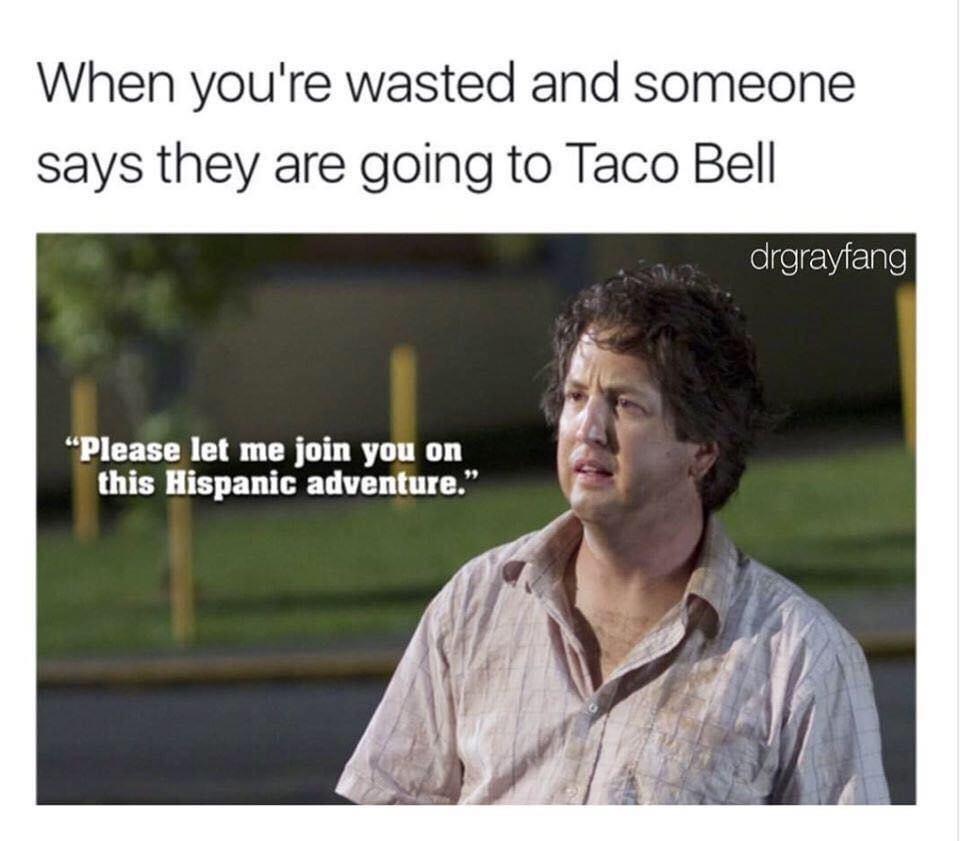When you're wasted and someone says they are going to Taco Bell - please let me join you on this hispanic adventure