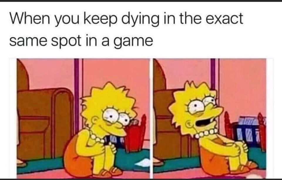 When you keep dying in the exact same spot in a game - lisa simpson the simpsons laughing maniacally