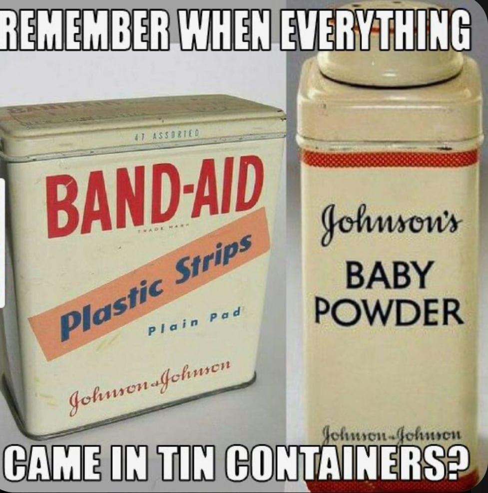 remember when everything came in tin containers? band-aid johnson's baby powder
