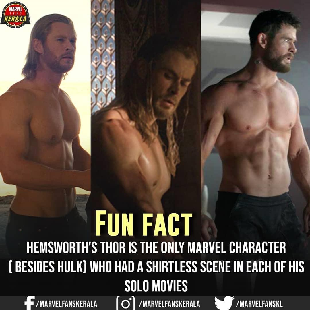 Marvel Kerala Fun Fact Hemsworth'S Thor Is The Only Marvel Character Besides Hulk Who Had A Shirtless Scene In Each Of His Solo Movies fMarvelfanskerala 0 Marvelfanskerala Marvelfanskl