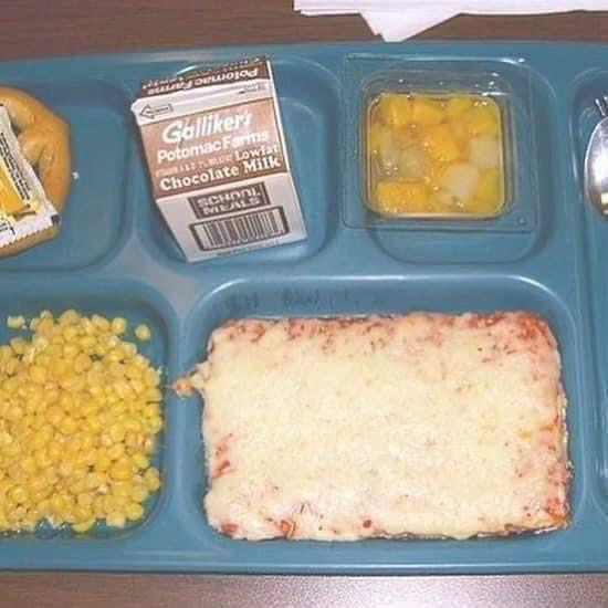 80's school lunch pizza - Ood Galr's Potomac Farms Lowiat Chocolate Milk Schon