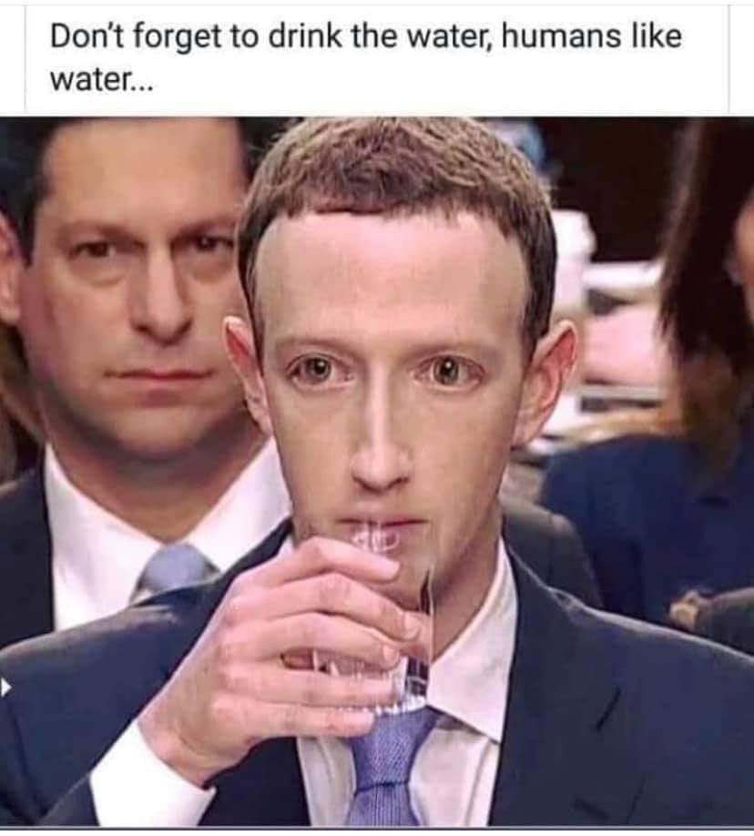 mark zuckerberg meme - Don't forget to drink the water, humans water...