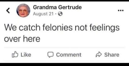 paper - Grandma Gertrude August 21. We catch felonies not feelings over here Comment