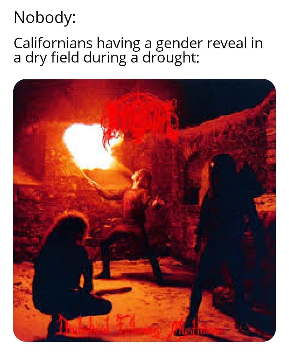 immortal diabolical fullmoon mysticism - Nobody Californians having a gender reveal in a dry field during a drought