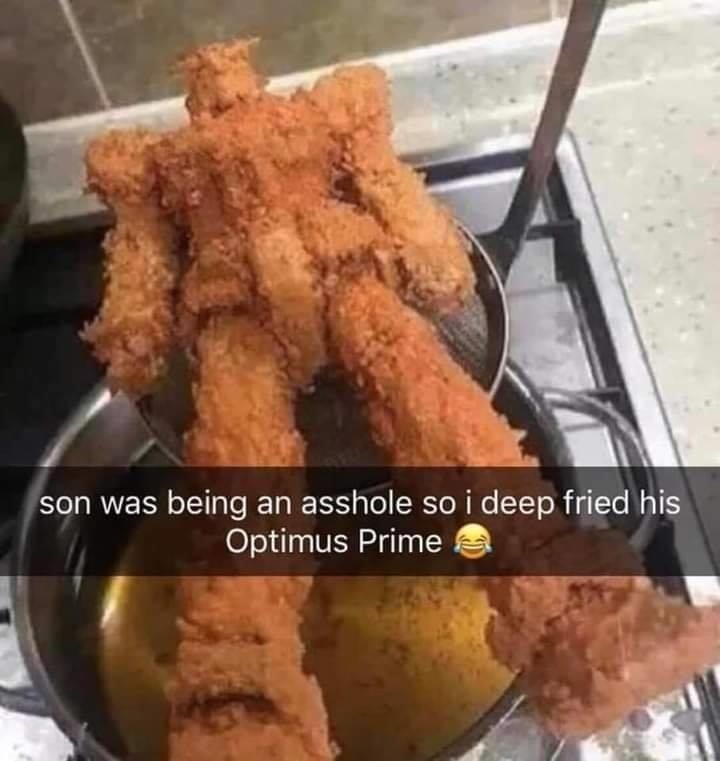 deep fried optimus prime - son was being an asshole so i deep fried his Optimus Prime