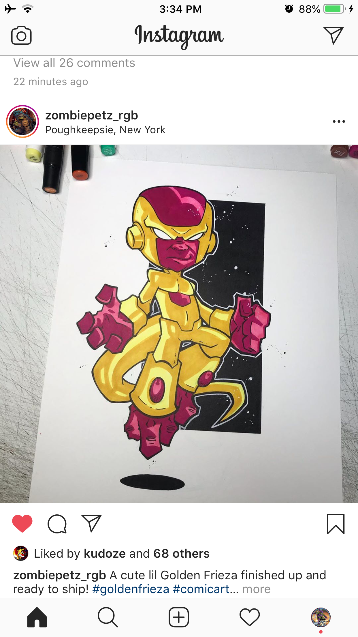 cartoon - 88% Instagram View all 26 22 minutes ago zombiepetz_rgb Poughkeepsie, New York K d by kudoze and 68 others zombiepetz_rgb A cute lil Golden Frieza finished up and ready to ship! ... more A