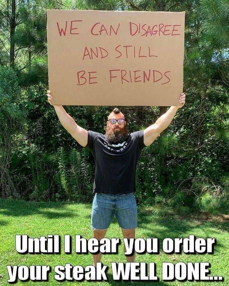 funny memes - We Can Disagree And Still Be Friends Until I hear you order your steak Well Done...