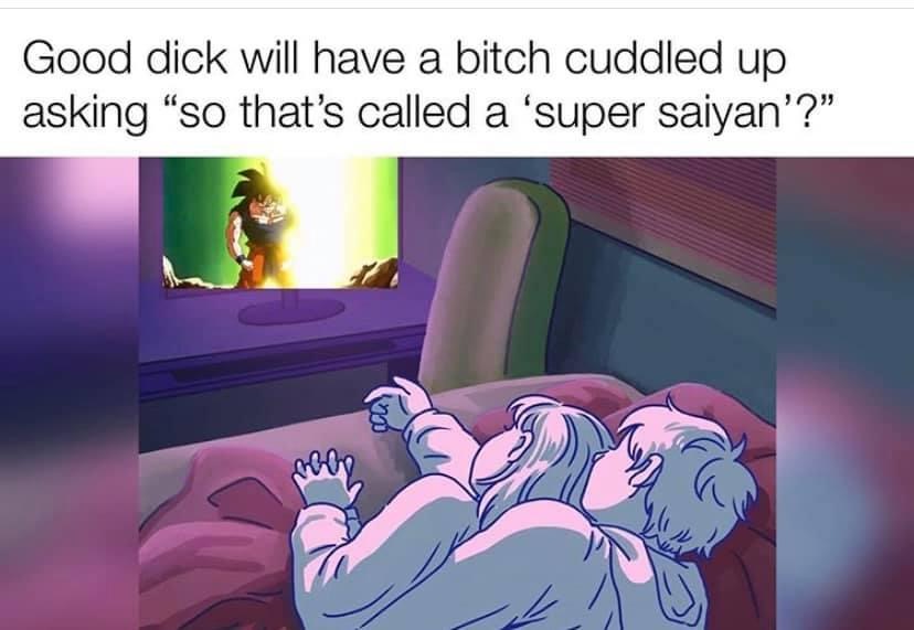 cartoon - Good dick will have a bitch cuddled up asking "so that's called a 'super saiyan'?" poly