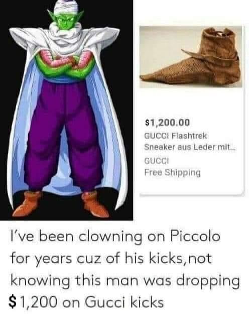 dragon ball z - $1,200.00 Gucci Flashtrek Sneaker aus Leder mit... Gucci Free Shipping I've been clowning on Piccolo for years cuz of his kicks, not knowing this man was dropping $ 1,200 on Gucci kicks